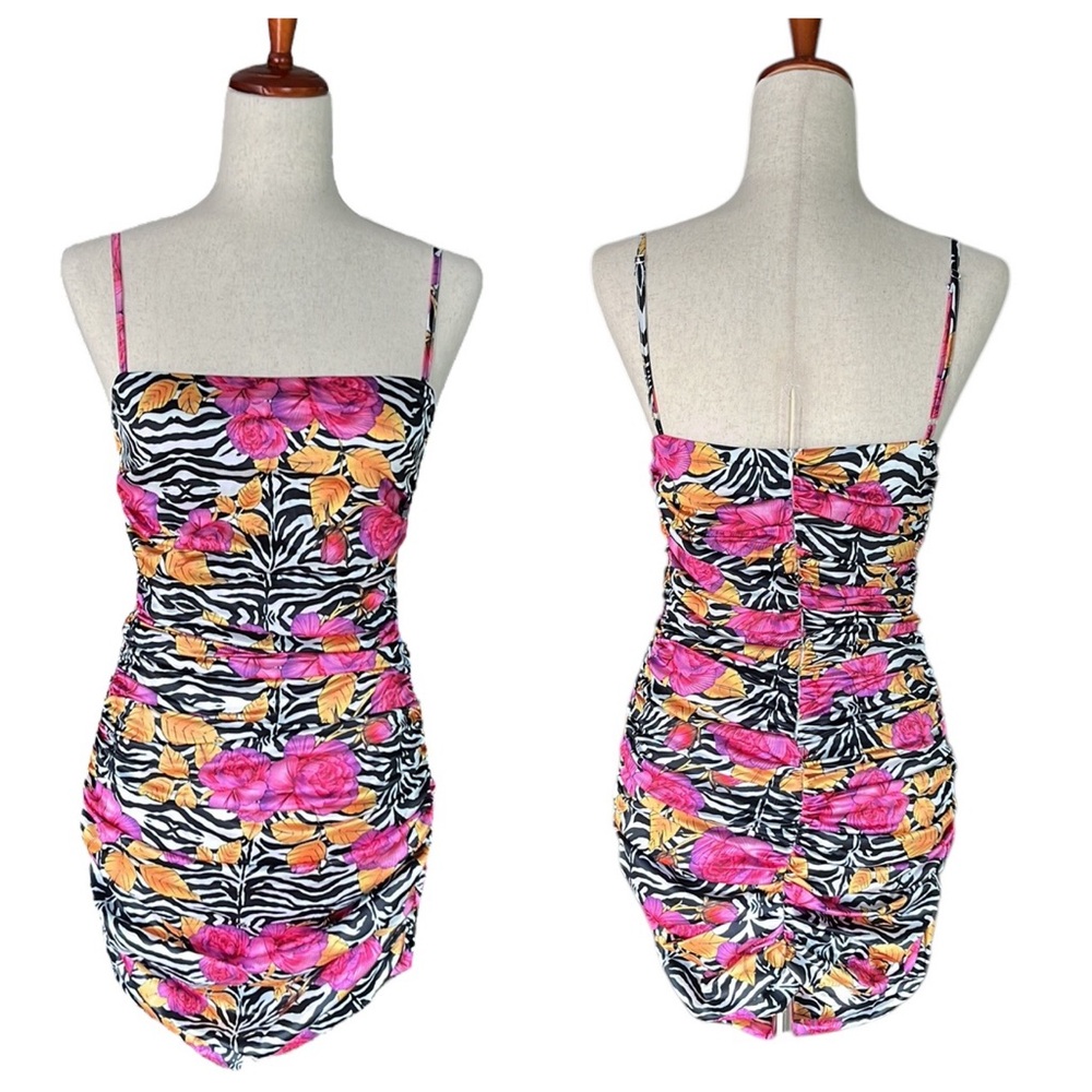 Akira flowered bodycon side ruching mini dress